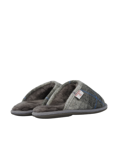 Harris Tweed William Slippers Grey/Charcoal Check (Grey)