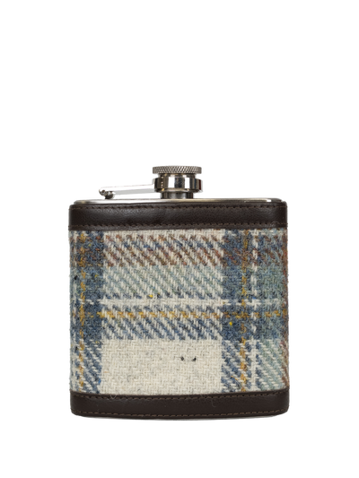 Harris Tweed Hip Flask - A0259 (Black Leather)