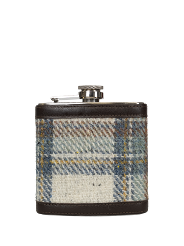 Harris Tweed Hip Flask - A0259 (Black Leather)