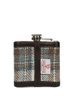 Harris Tweed Hip Flask - A0259 (Black Leather)