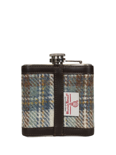 Harris Tweed Hip Flask - A0259 (Black Leather)