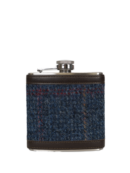 Harris Tweed Hip Flask - A0260 (Black Leather)