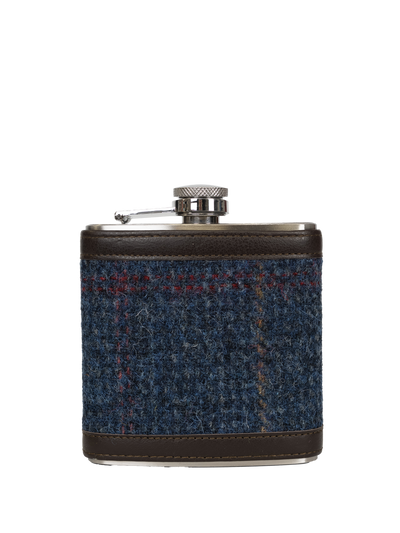 Harris Tweed Hip Flask - A0260 (Black Leather)