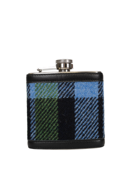 Harris Tweed Hip Flask - A0261 (Black Leather)