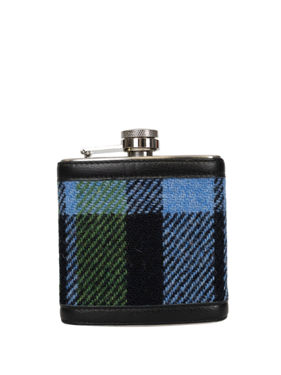 Harris Tweed Hip Flask - A0261 (Black Leather)