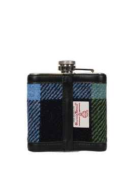 Harris Tweed Hip Flask - A0261 (Black Leather)