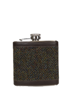 Harris Tweed Hip Flask - HB160 (Brown Leather)