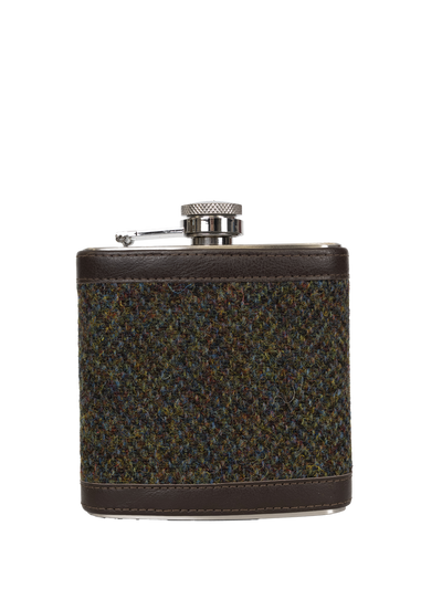 Harris Tweed Hip Flask - HB160 (Brown Leather)