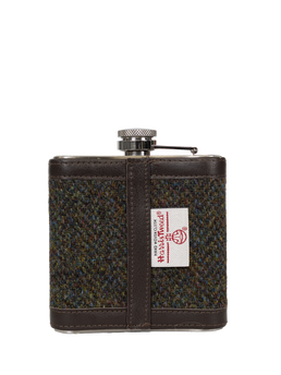 Harris Tweed Hip Flask - HB160 (Brown Leather)