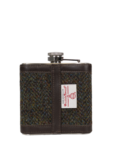 Harris Tweed Hip Flask - HB160 (Brown Leather)