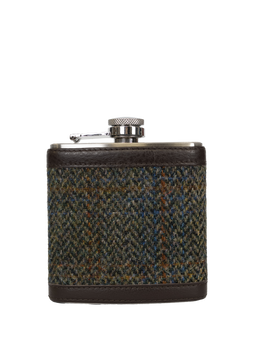 Harris Tweed Hip Flask - HB161 (Brown Leather)