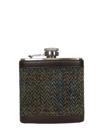 Harris Tweed Hip Flask - HB161 (Brown Leather)