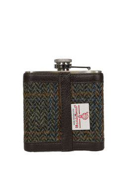 Harris Tweed Hip Flask - HB161 (Brown Leather)