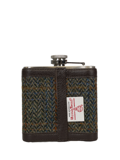 Harris Tweed Hip Flask - HB161 (Brown Leather)