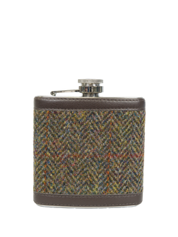 Harris Tweed Hip Flask HB40 (Brown Leather)