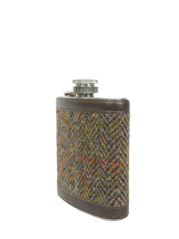 Harris Tweed Hip Flask HB40 (Brown Leather)