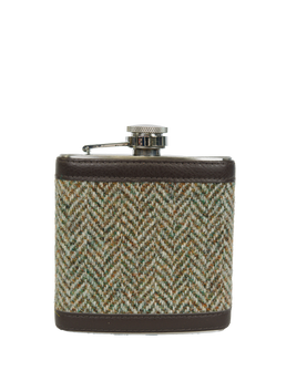Harris Tweed Hip Flask HB52 (Brown Leather)