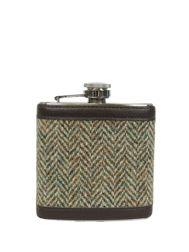 Harris Tweed Hip Flask - HB52 (Brown Leather)