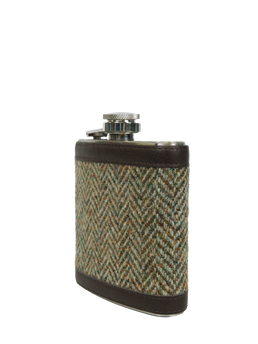 Harris Tweed Hip Flask HB52 (Brown Leather)