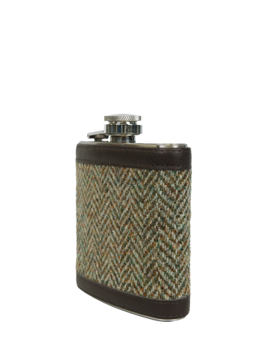Harris Tweed Hip Flask - HB52 (Brown Leather)