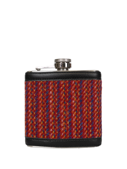 Harris Tweed Hip Flask - Kaona 12 (Black Leather)