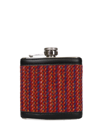 Harris Tweed Hip Flask - Kaona 12 (Black Leather)