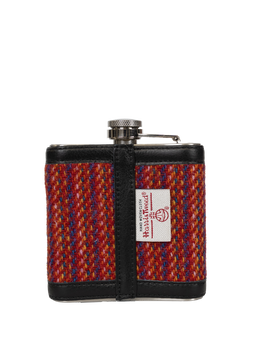 Harris Tweed Hip Flask - Kaona 12 (Black Leather)
