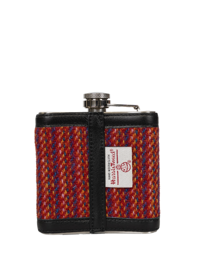Harris Tweed Hip Flask - Kaona 12 (Black Leather)