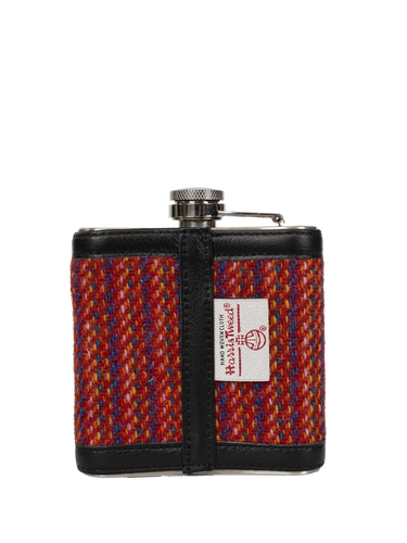 Harris Tweed Hip Flask - Kaona 12 (Black Leather)
