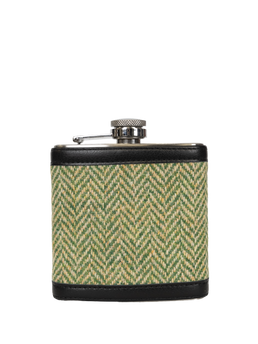 Harris Tweed Hip Flask - NHB1 (Black Leather)