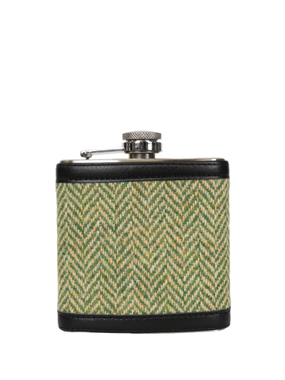 Harris Tweed Hip Flask - NHB1 (Black Leather)