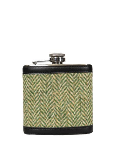 Harris Tweed Hip Flask - NHB1 (Black Leather)