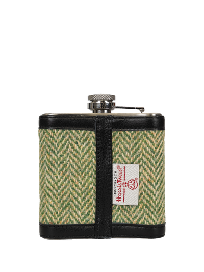 Harris Tweed Hip Flask - NHB1 (Black Leather)