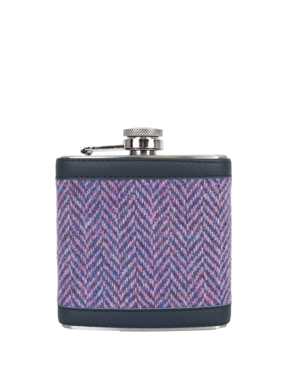 Harris Tweed Hip Flask - NHB2 (Navy Leather)