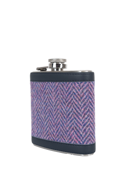 Harris Tweed Hip Flask - NHB2 (Navy Leather)