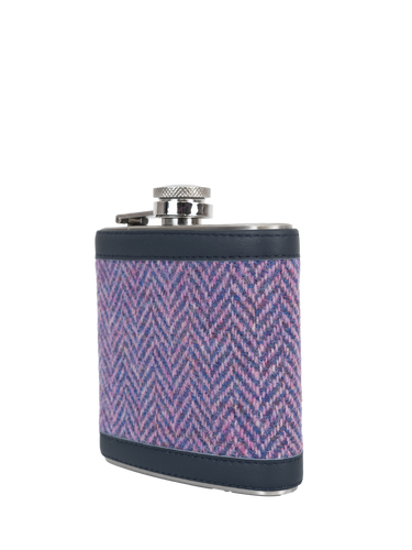 Harris Tweed Hip Flask - NHB2 (Navy Leather)
