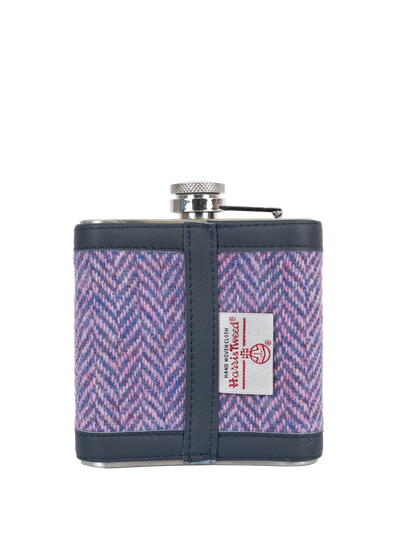 Harris Tweed Hip Flask - NHB2 (Navy Leather)