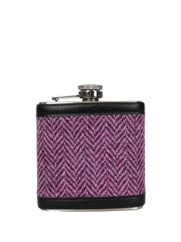 Harris Tweed Hip Flask - NHB3 (Black Leather)