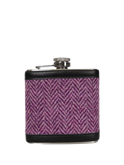 Harris Tweed Hip Flask - NHB3 (Black Leather)