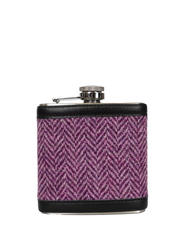 Harris Tweed Hip Flask - NHB3 (Black Leather)