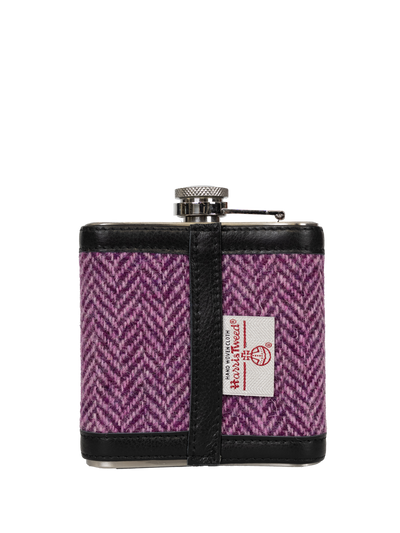 Harris Tweed Hip Flask - NHB3 (Black Leather)