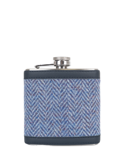 Harris Tweed Hip Flask - NHB4 (Navy Leather)