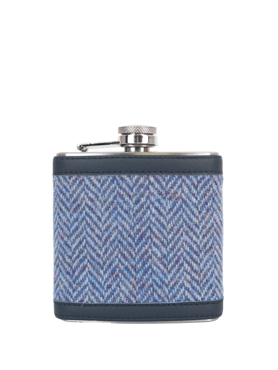 Harris Tweed Hip Flask - NHB4 (Navy Leather)