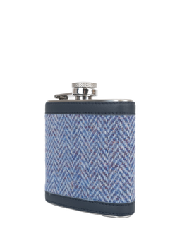 Harris Tweed Hip Flask - NHB4 (Navy Leather)