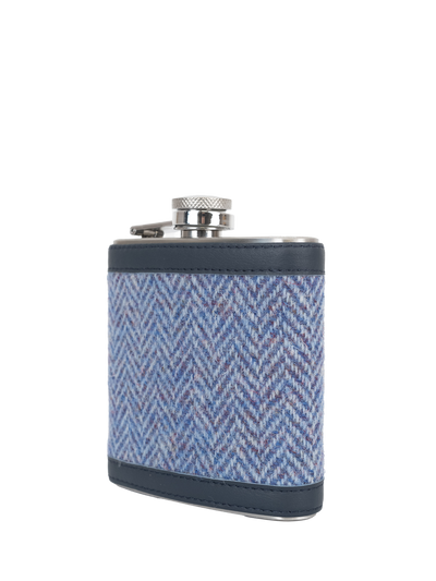 Harris Tweed Hip Flask - NHB4 (Navy Leather)