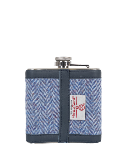 Harris Tweed Hip Flask - NHB4 (Navy Leather)