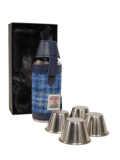Harris Tweed Hunting Flask - Blue With Cream OC