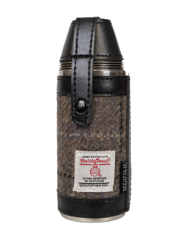 Harris Tweed Hunting Flask - Mink With Black Overcheck