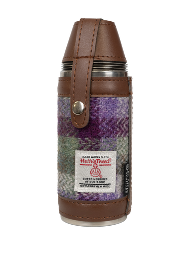 Harris Tweed Hunting Flask - Purple/Green Small Check
