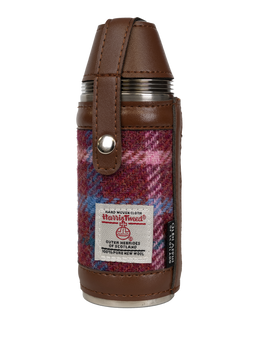 Harris Tweed Hunting Flask - Rust Red with Green White and Blue OC
